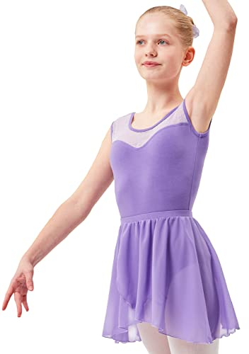 tanzmuster ® Wickelrock Mädchen Ballett - Emily - aus luftigem Chiffon antistatisch Ballettrock mit Gummizug für Kinder in Lavendel, Größe:152-158