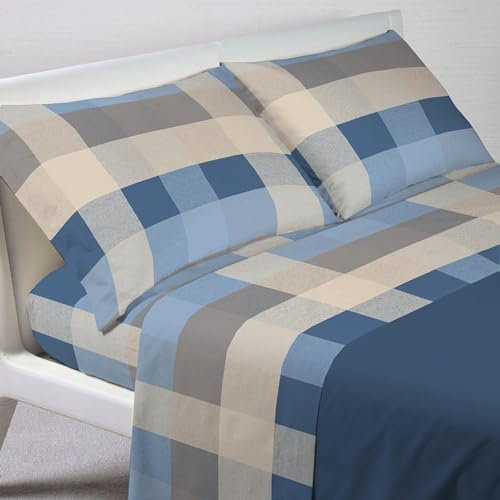 GC ARREDOCASA Set Lenzuola Letto Misura Francese - Scotland Blu - 100% Cotone Quadrifoglio - Un Completo Lenzuola Letto Francese Cotone Made in Italy (blu Petrolio, Misura Francese/Queen Size)