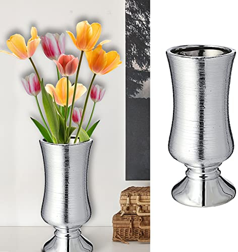 Vase Silber │matt 10,5x24x10,5cm │Steinzeug Blumenvase │Blumen Gräser Pflanzen Dekovase (1 x Vase Silber 24cm)
