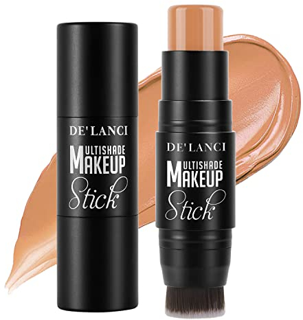 3-in-1 Creme Konturenstift mit integriertem Pinsel, Concealer Bronzer Foundation Stick, reisefreundliches, wasserdichtes, langlebiges Gesichts und Körperkonturierungs Make up, Medium
