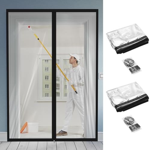 2 Pieces 48 x 87 Inch Zipper Dust Barrier Door Kit Construction Door Cover Barrier Reusable Plastic Zip Curtain Cover Containment Standard Doorway Temporary Wall Screen Sheeting for Bathroom Hallway