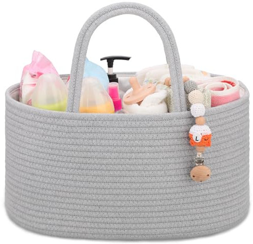 COMSE Baby Nappy Caddy Organizer, Nappy Basket, Car Diaper Change Organizer, Portable Tote Bag with Divider, Baby Shower Gifts Newborn Essentials Registry Must Have, Cool Gray