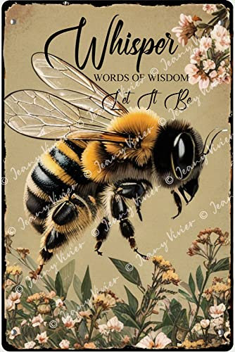 DAIERCY Whisper Words Of Wisdom Let It Be Bees Poster Bee Liebhaber Geschenk Hummel Bienen Kunstwerk Schilder Inspirierende Geschenke für Frauen Männer Retro Teller Desserts Shop Cafe Dekor Bauernhaus