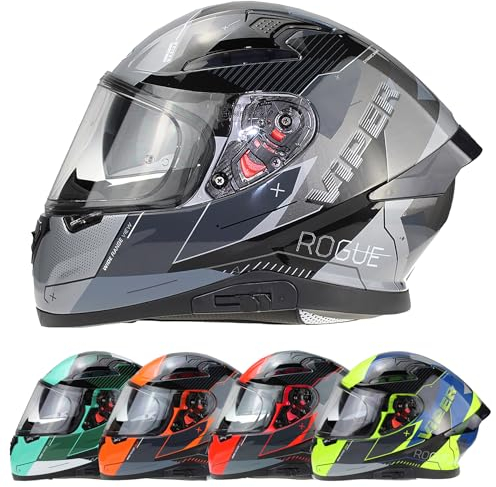 ViPER RSV95 Full Face Motorbike Helmets - Motorcycle Helmet for Adults with Drop Down Sun Visor - ECE ACU Certified Bike Riding Protector Helmet