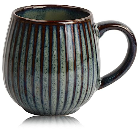 Hoxfly Vintage Tasse à Café 480ml, Grande Poignée Tasse à Thé En Céramique Faite à La Main, Mug Tasse, Tasse Petit Dejeuner, Porcelaine Exquise Cadeau, Sécurité Du Lave-Vaisselle (Bleu)