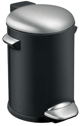 PROREGAL Retro Treteimer mit markanten Griffen und Kugelkappe | 3 Liter, HxØ 26,2x16,7cm | Kunststoff-Inneneimer | Schwarz