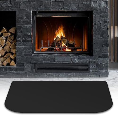 Lotvic Grand Tapis de Cheminée, 152 x 70 cm Tapis De Protection Anti Feu, Tapis Ignifuge Devant De Cheminee, Tapis Anti Feu Devant Cheminee, Demi-Rond pour Cheminée, Poêle, Barbecue, Noir