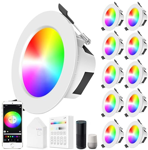 10er WIFI Bluetooth 9W Intelligent LED Einbaustrahler Downlight RGBIC+Warmweiß/Kaltweiß/Weiß 5 in 1 Einbauleuchte Spot Dimmbar 230V Einbauleuchten mit Touchscreen Smart Schalter Panel,Smart Bridge