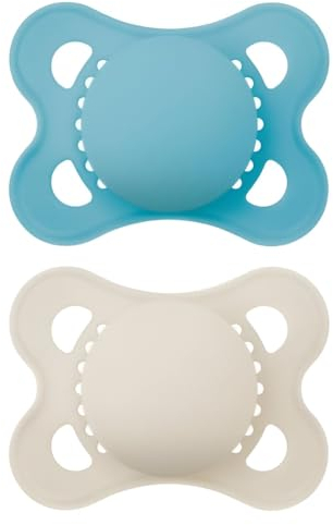 MAM Original Beruhigungssauger 2-6 Monate (2er-Set) MAM Schnuller 2-6 Monate mit kiefergerechtem Sauger aus Kautschuk, 2-teiliges Set mit praktischem Sterilisator-Schnullerhalter, hellblau/natur