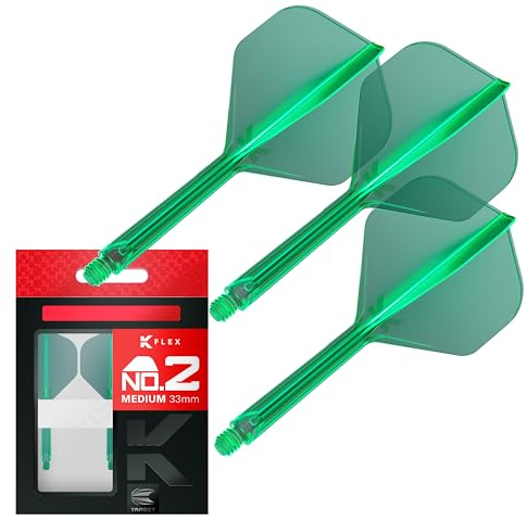 Target Darts K Flex Integrierter Dart-Flug und -Schaft, Nr. 2 Grün (Mittel) | 3er-Pack K-Flex - Nr. 2, Präzisionsgeformte 2-in-1-Dart-Flüge und Dart-Schäfte | Professionelles Dart-Zubehör