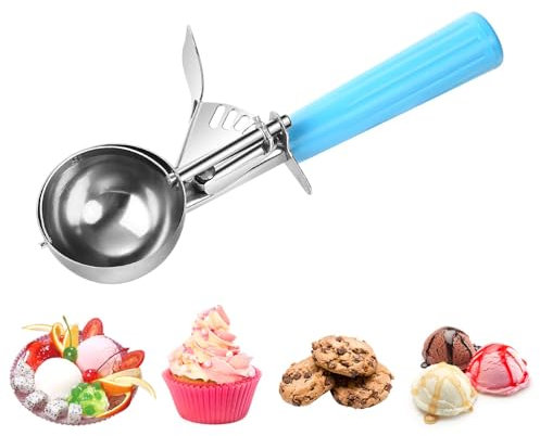 Cuillère à glace 58 mm, Cuillère à biscuits, Cuillère à Glace avec Gâchette et Poignée Confortable pour Boule à Glace, Pâtisserie, Boule à Melon, Acier inoxydable 18/8, 11 tsp / 3.8 tbsp / 55ml