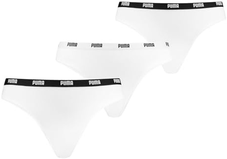 PUMA 3er Pack Damen Unterwäsche Slip Iconic Strings, Wäschegröße:XL, Artikel:-300 White