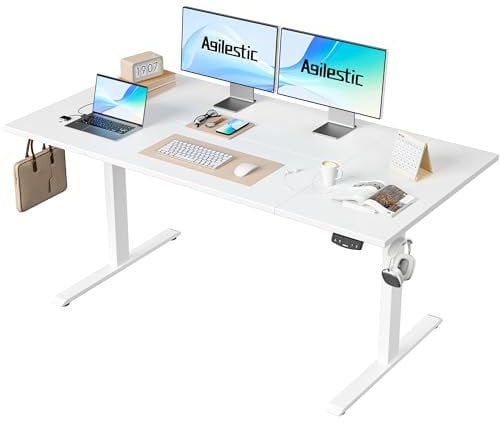 Agilestic Höhenverstellbarer Schreibtisch 160 x 80 cm, Stabiler Schreibtisch Höhenverstellbar Elektrisch mit Memory-Handsteuerung, Ergonomischer Steh-Sitz Tisch Computertisch, Weiß