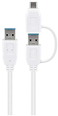 Wentronic goobay USB 3.0 Cable with 1 USB A to USB-C Adapter, White, 0.5 m - > (55559)