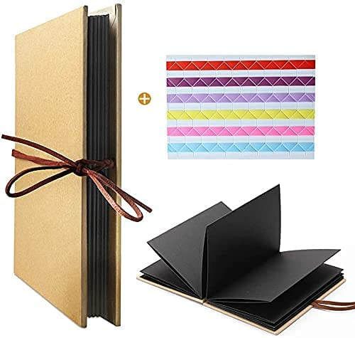 LEEQ Hardcover Kraft, estilo acordeón, álbum de fotos DIY, página de libro 36, bloc de notas, graduación, cumpleaños, aniversario, regalos de boda (páginas negras)
