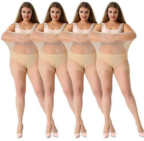 MANZI Damen Strumpfhose 2 or 4 Paar Plus Größen XL-4XL(44-62),4 Paar Hautfarben,20 Denier XXL