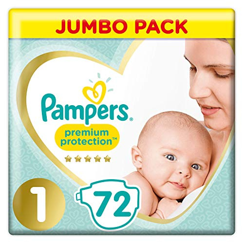 Pampers Premium Protection Size 1, 72 Nappies, 2-5kg, Jumbo Pack