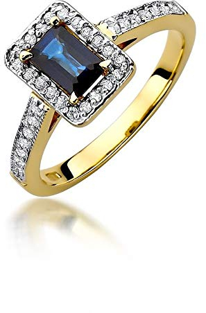 Damen Ring 585 14k Gold Gelbgold echt Saphir Edelstein Diamanten Brillanten