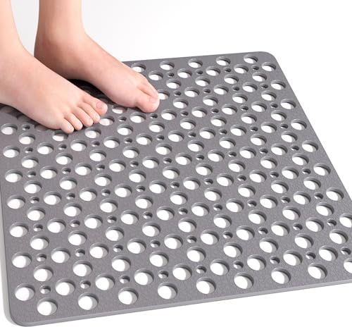 XIYUNTE Square Shower Mat Non Slip Anti Mould for Elderly, 53 x 53cm Non Slip Shower Mats for Inside Shower, Anti Slip Shower Mat, Shower Tray Mat with Suction Cups, Machine Washable, Grey