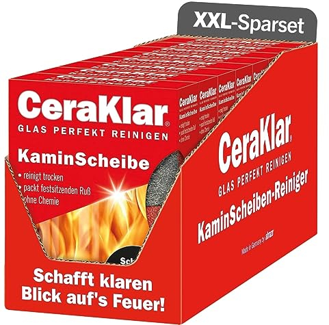 abrazo CeraKlar KaminScheibe - 16 Kaminscheibenreiniger, 8x2 Stk. - kratzfreie Kamin Scheibenreinigung ohne Chemie, Kaminglasreiniger, Kaminreiniger