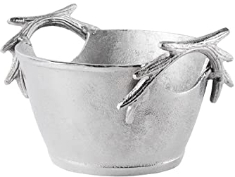 MichaelNoll Schale Geweih Dekoteller Deko Aluminium Silber - Moderne Dekoschale aus Metall - Tischdeko Hochzeit, Weihnachten, Weihnachtsdeko - Dekoration für Wohnzimmer, Esszimmer oder Küche - 24 cm