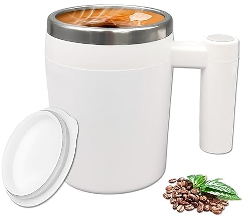 FOVNOT Tasse à mélange automatique, 380 ml, rechargeable, tasse à café magnétique automatique, tasse à mélange automatique pour café/lait/thé/chocolat chaud (blanc)