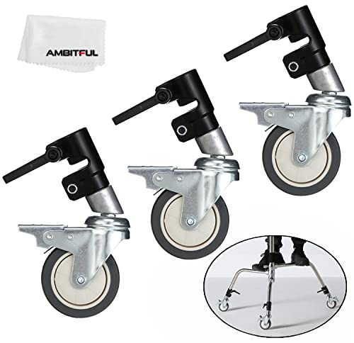 AMBITFUL 3 ruedas de soporte profesionales C de 25 mm de diámetro, 75 mm de diámetro, ajustables con función de bloqueo, ruedas de soporte de luz para fotografía y vídeo estudio