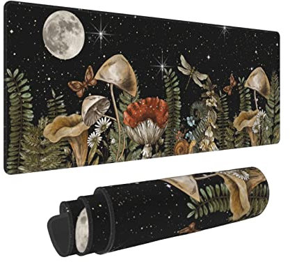 Cute Forest Witch Magic Moon Mushroom Snail Mouse Pad XL Extended Desk Mat, Non Slip Rubber Base Stitched Edge Gaming Pc Desktop Large Mice Pad,31.5¡Á11.8 Inch