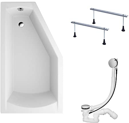 KOLMAN Badewanne SELENA Eckbadewanne 150x90 Links ohne Verkleidung, Ablaufgarnitur und Füßen Komplettset 3in1 Premium Original Acryl Wanne Siphon