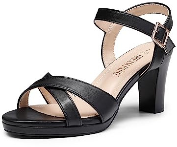 DREAM PAIRS Women’s Open Toe Ankle Strap Sparkly Strappy Chunky Heel Pump Sandals,Size 6,BLACK-PU,ICE-1