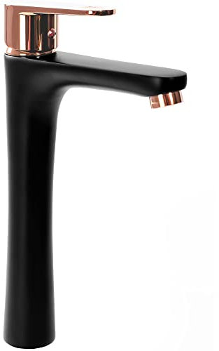 Rea Waschtischarmatur MILD BLACK ROSE-GOLD HIGH Wasserhahn Bad Badarmatur aus Messing Armatur für Waschbecken Badezimmer Mischbatterie Waschbecken Einhebel (Schwarz Rosegold)