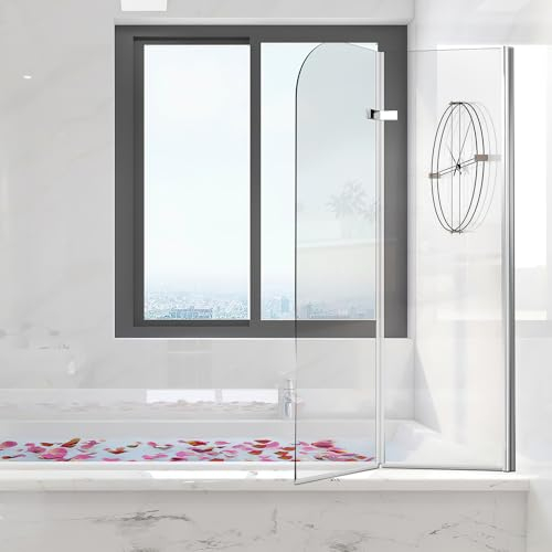 Jayseuw Duschwand für Badewanne 100x140cm, 2-Teilig Faltbar Duschwand Badewanne,mit 6mm ESG Sicherheitsglas,Badewanne Duschwand Silber Transparent,Glas Badewannenwand mit Badewannenaufsatz