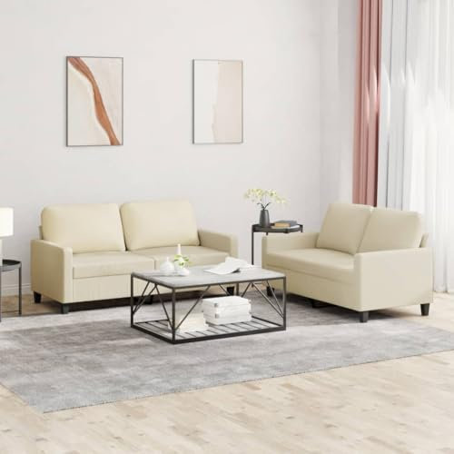 ZEYUAN 2-TLG. Creme Kunstleder Sofagarnitur mit Kissen, Sofas & Couches, Relaxsofa, Sofa Fr Wohnzimmer, Polstersofa - 3201409