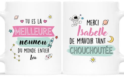 CADEAU PLUS Mug Personnalisé Prénom - Merci Nounou De m'Avoir Tant Chouchoutée - Idée Cadeau Original, Tasse Super Nounou