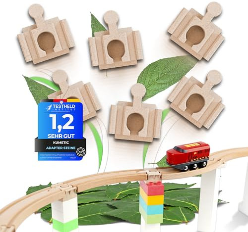 10 Stück Adapter Stein KUMETIC Basis-Stein in Holzoptik passend für Brio & Duplo - Holzeisenbahn + Klemmbaustein - Made in Germany (Erweiterungs-Set)