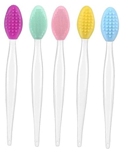 CANIGHT 5pcs Double-sided Silicone Exfoliating Lip Brushes Gentle Lip Scrubbers for Care and Moisturizer Absorption Chapped Exfoliator Tool Mint Green Peach Yellow Royal Purple and Blue