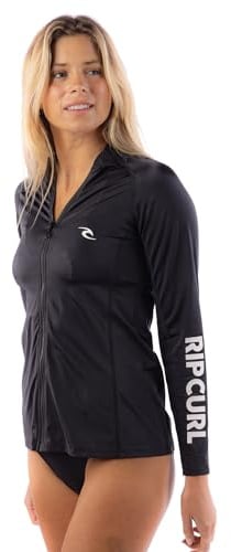 Rip Curl Rashguard da donna a maniche lunghe con protezione solare UPF 50+, materiale ad asciugatura rapida e traspirante per attività all'aperto, Nero , L