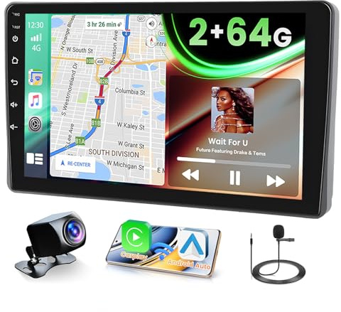 Fuluku 2+64G Android Autoradio per FIAT Panda 2003-2012 con Wireless Carplay&Android Auto, 9'' IPS Touchscreen Radio con Bluetooth/GPS/Telecamera di Retromarcia/FM/WiFi/SWC/26UI