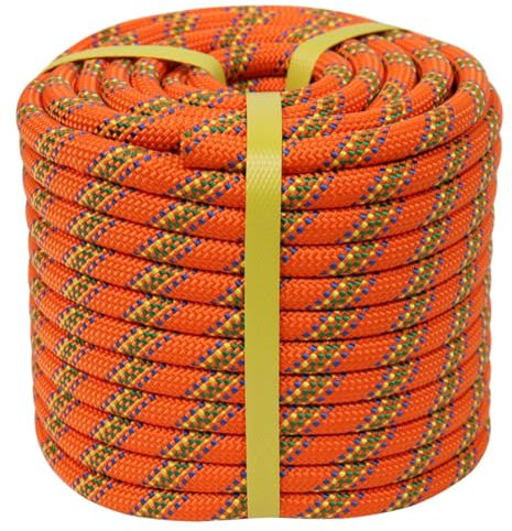 Braided Arborist Rope - 3/8 Inch x 100 Feet Polyester High Strength Climbing Rope for Tree Work, Halyard, Sailing (Orange)