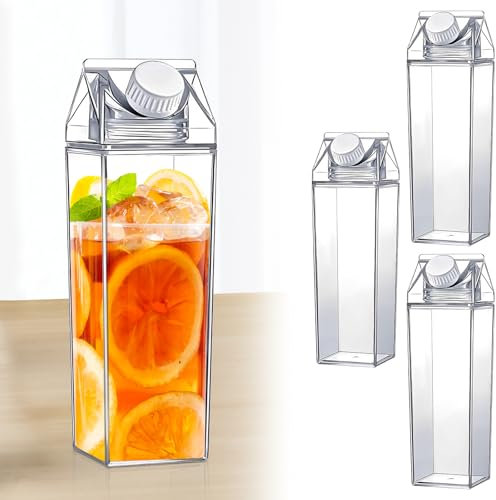 BAODBF 3 botellas de agua de cartón para leche, 1000 ml, transparentes, botellas de leche de 1 litro, botellas de plástico para leche, zumo, agua, cerveza