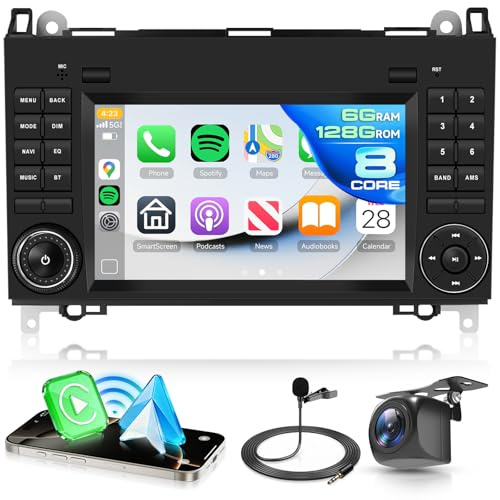Hodozzy 6G+128GB 8-Core Android Autoradio für Mercedes-Benz A-B Klasse W169 B200 W209 Viano Vito W639 Sprinter W245 W906 W318 mit Wireless Carplay Android Auto 7 Zoll Touchscreen Bluetooth Navi WiFi