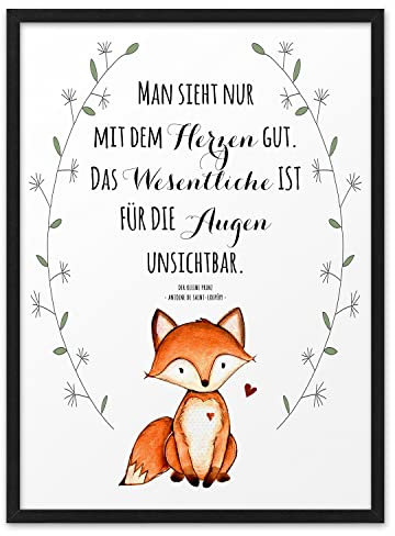 FUCHS MAN SIEHT NUR MIT DEM HERZEN GUT | ABOUKI Kunstdruck | Bilder Kinderzimmer Deko Poster Kinderzimmer Bilder Jungen Mädchen Wandbilder Babyzimmer Kinder Kleine Prinz | Optional Personalisiert