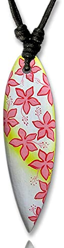 viva-adorno Halskette Surfbrett Holzanhänger Baumwollband Surfer Kette Länge verstellbar HK30, D6 Blüten Rosa/Gelb
