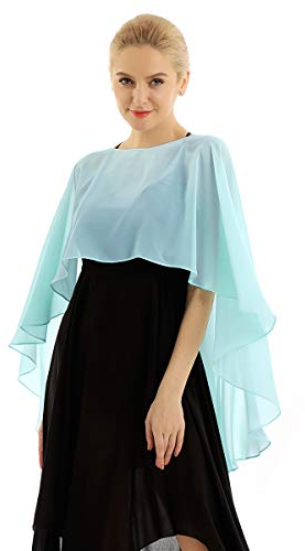 inlzdz Damen Chiffon Braut Hochzeit Capes Elegant Bolero Jacke Leichter Poncho Cardigan Tops Stola Schal zu jedem Brautkleid Abendkleid Mint Grün One Size