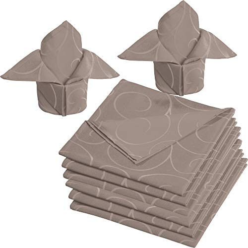 Erwin Müller Stoff-Serviette Oberhausen 8er- Pack, Jacquard Ranken Taupe Größe 50x50 cm - pflegeleicht, bügelleicht