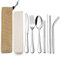 TEAMFAR Campingbesteck, 9-teilig Outdoor Reisebesteck Wanderbesteck aus Edelstahl, Picknick Besteck Set mit Messer Gabel Löffel, Essstäbchen, Metallstrohhalme, Reinigungsbürste, Tragbar Etui & Tasche