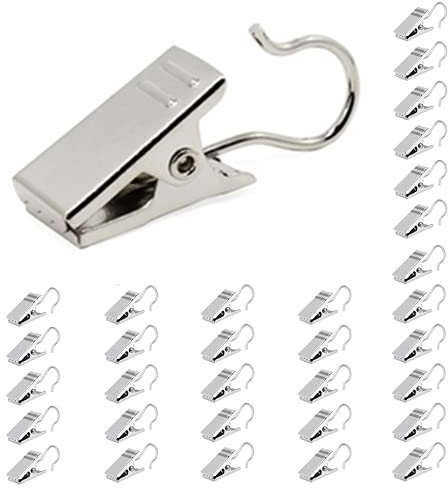 60 Pcs Stainless Steel Curtain Clips Metal Hanging Hooks Small Shower Curtain Hooks Hanger for Curtain Photos Bedroom Home Decoration Outdoor Party Wire Holder Art Craft Display