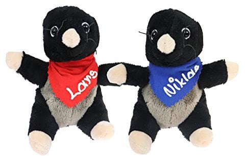 Kuscheltier Maulwurf 13cm mit Namen am Halstuch- Personalisiertes Kuscheltier - Personalisiertes Kindergeburtstagsgeschenk - Stofftier mit Wunschbeschriftung für Mädchen und Jungen