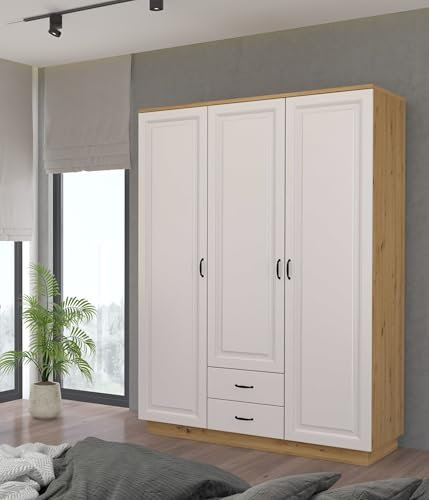 Kuechen-preisbombe Kleiderschrank Stilo 180cm Garderobenschrank Landhaus Weiss Eiche Artisan Buffet