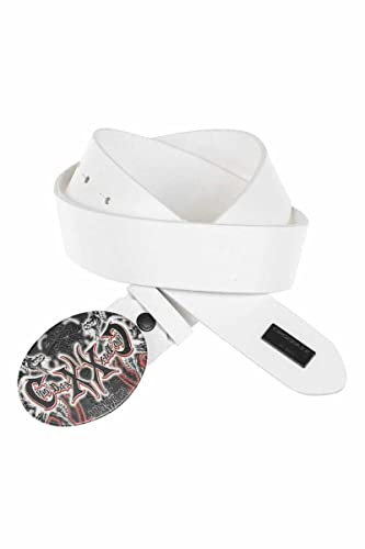 Cipo & Baxx Herren Ledergürtel Belt Schlangenprint Oval Schließe Markenbadge Rockig Gürtel CG203 Weiß Gr.90